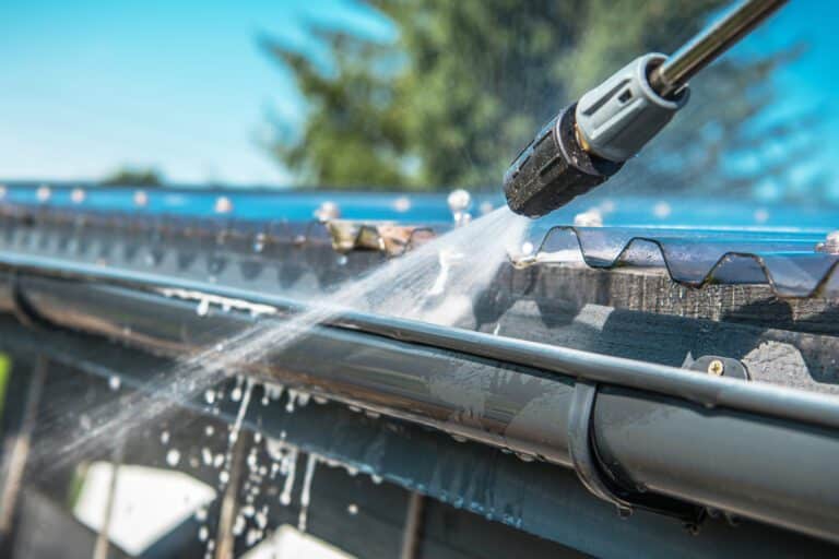 Power washing rain gutters in Nampa Idaho
